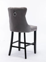 2X Velvet Bar Stools with Studs Trim Wooden Legs Tufted Dining Chairs Kitchen - 45-Degree Angle