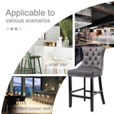 2X Velvet Bar Stools with Studs Trim Wooden Legs Tufted Dining Chairs Kitchen - Extra Image