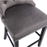 2X Velvet Bar Stools with Studs Trim Wooden Legs Tufted Dining Chairs Kitchen - Extra Image