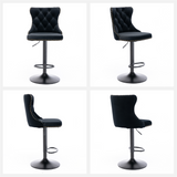 2x Height Adjustable Swivel Bar Stool Velvet Nailhead Barstool with Footrest - Extra Image