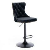 2x Height Adjustable Swivel Bar Stool Velvet Nailhead Barstool with Footrest - Side View