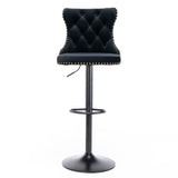 2x Height Adjustable Swivel Bar Stool Velvet Nailhead Barstool with Footrest - Rear View