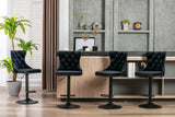 2x Height Adjustable Swivel Bar Stool Velvet Nailhead Barstool with Footrest - Extra Image