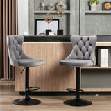 4x Height Adjustable Swivel Bar Stool Velvet Nailhead Barstool with Footrest - Front View