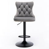 4x Height Adjustable Swivel Bar Stool Velvet Nailhead Barstool with Footrest - Side View