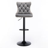 4x Height Adjustable Swivel Bar Stool Velvet Nailhead Barstool with Footrest - Close-Up Angle