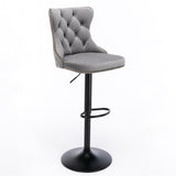 4x Height Adjustable Swivel Bar Stool Velvet Nailhead Barstool with Footrest - Low Angle