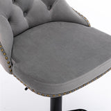 4x Height Adjustable Swivel Bar Stool Velvet Nailhead Barstool with Footrest - Extra Image