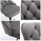 2x Height Adjustable Swivel Bar Stool Velvet Nailhead Barstool with Footrest - Extra Image