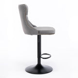 2x Height Adjustable Swivel Bar Stool Velvet Nailhead Barstool with Footrest - Extra Image