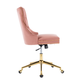 Velvet Home Office Chair- Pink - Side View