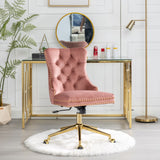 Velvet Home Office Chair- Pink - Close-Up Angle