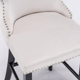 2x Velvet Upholstered Button Tufted Bar Stools with Wood Legs and Studs-Beige - Extra Image
