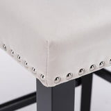 2x Velvet Upholstered Button Tufted Bar Stools with Wood Legs and Studs-Beige - Extra Image