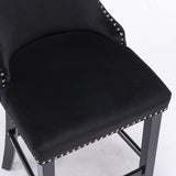 2x Velvet Upholstered Button Tufted Bar Stools with Wood Legs and Studs-Black - Extra Image