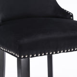 2x Velvet Upholstered Button Tufted Bar Stools with Wood Legs and Studs-Black - Extra Image