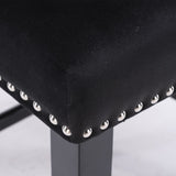 2x Velvet Upholstered Button Tufted Bar Stools with Wood Legs and Studs-Black - Extra Image