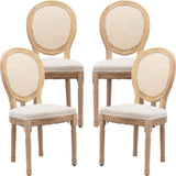 AADEN 4x Rattan Dining Chairs with Solid Wood Legs- Beige