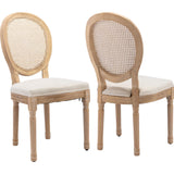 AADEN 6x Rattan Dining Chairs with Solid Wood Legs- Beige