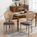 AADEN 2x Rattan Dining Chairs with Solid Wood Legs- Grey - Extra Image