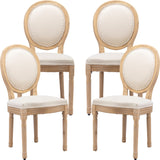 AADEN 4x Linen Dining Chairs with Solid Wood Legs- Beige