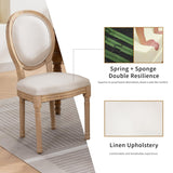 AADEN 6x Linen Dining Chairs with Solid Wood Legs- Beige - Front View