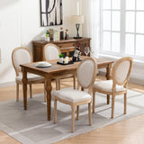 AADEN 6x Linen Dining Chairs with Solid Wood Legs- Beige - Low Angle