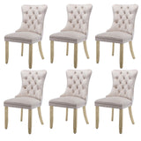 6x Velvet Dining Chairs Upholstered Tufted Kithcen Chair with Solid Wood Legs Stud Trim and Ring-Bei