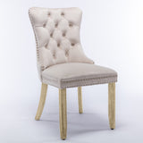 6x Velvet Dining Chairs Upholstered Tufted Kithcen Chair with Solid Wood Legs Stud Trim and Ring-Bei