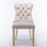 6x Velvet Dining Chairs Upholstered Tufted Kithcen Chair with Solid Wood Legs Stud Trim and Ring-Beige - Top-Down View