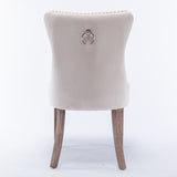 6x Velvet Dining Chairs Upholstered Tufted Kithcen Chair with Solid Wood Legs Stud Trim and Ring-Bei