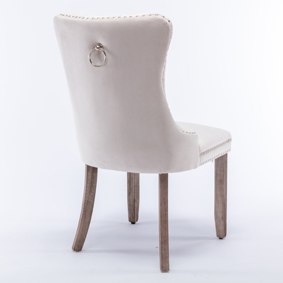 6x Velvet Dining Chairs Upholstered Tufted Kithcen Chair with Solid Wood Legs Stud Trim and Ring-Bei