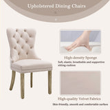 6x Velvet Dining Chairs Upholstered Tufted Kithcen Chair with Solid Wood Legs Stud Trim and Ring-Bei