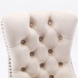 6x Velvet Dining Chairs Upholstered Tufted Kithcen Chair with Solid Wood Legs Stud Trim and Ring-Beige - Extra Image