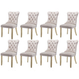 8x Velvet Dining Chairs Upholstered Tufted Kithcen Chair with Solid Wood Legs Stud Trim and Ring-Beige