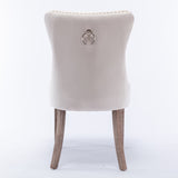 8x Velvet Dining Chairs Upholstered Tufted Kithcen Chair with Solid Wood Legs Stud Trim and Ring-Beige - 45-Degree Angle