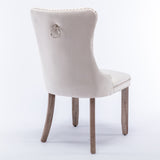 8x Velvet Dining Chairs Upholstered Tufted Kithcen Chair with Solid Wood Legs Stud Trim and Ring-Beige - Rear View
