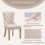 8x Velvet Dining Chairs Upholstered Tufted Kithcen Chair with Solid Wood Legs Stud Trim and Ring-Beige - Low Angle