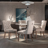 8x Velvet Dining Chairs Upholstered Tufted Kithcen Chair with Solid Wood Legs Stud Trim and Ring-Beige - Extra Image