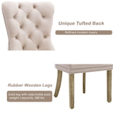8x Velvet Dining Chairs Upholstered Tufted Kithcen Chair with Solid Wood Legs Stud Trim and Ring-Beige - Extra Image