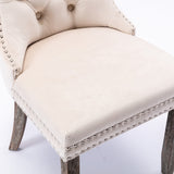 8x Velvet Dining Chairs Upholstered Tufted Kithcen Chair with Solid Wood Legs Stud Trim and Ring-Beige - Extra Image