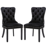 6x Velvet Dining Chairs Upholstered Tufted Kithcen Chair with Solid Wood Legs Stud Trim and Ring-Bla