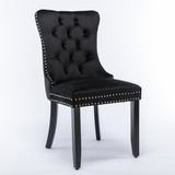 6x Velvet Dining Chairs Upholstered Tufted Kithcen Chair with Solid Wood Legs Stud Trim and Ring-Black - Side View