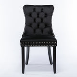 6x Velvet Dining Chairs Upholstered Tufted Kithcen Chair with Solid Wood Legs Stud Trim and Ring-Bla