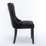 6x Velvet Dining Chairs Upholstered Tufted Kithcen Chair with Solid Wood Legs Stud Trim and Ring-Bla