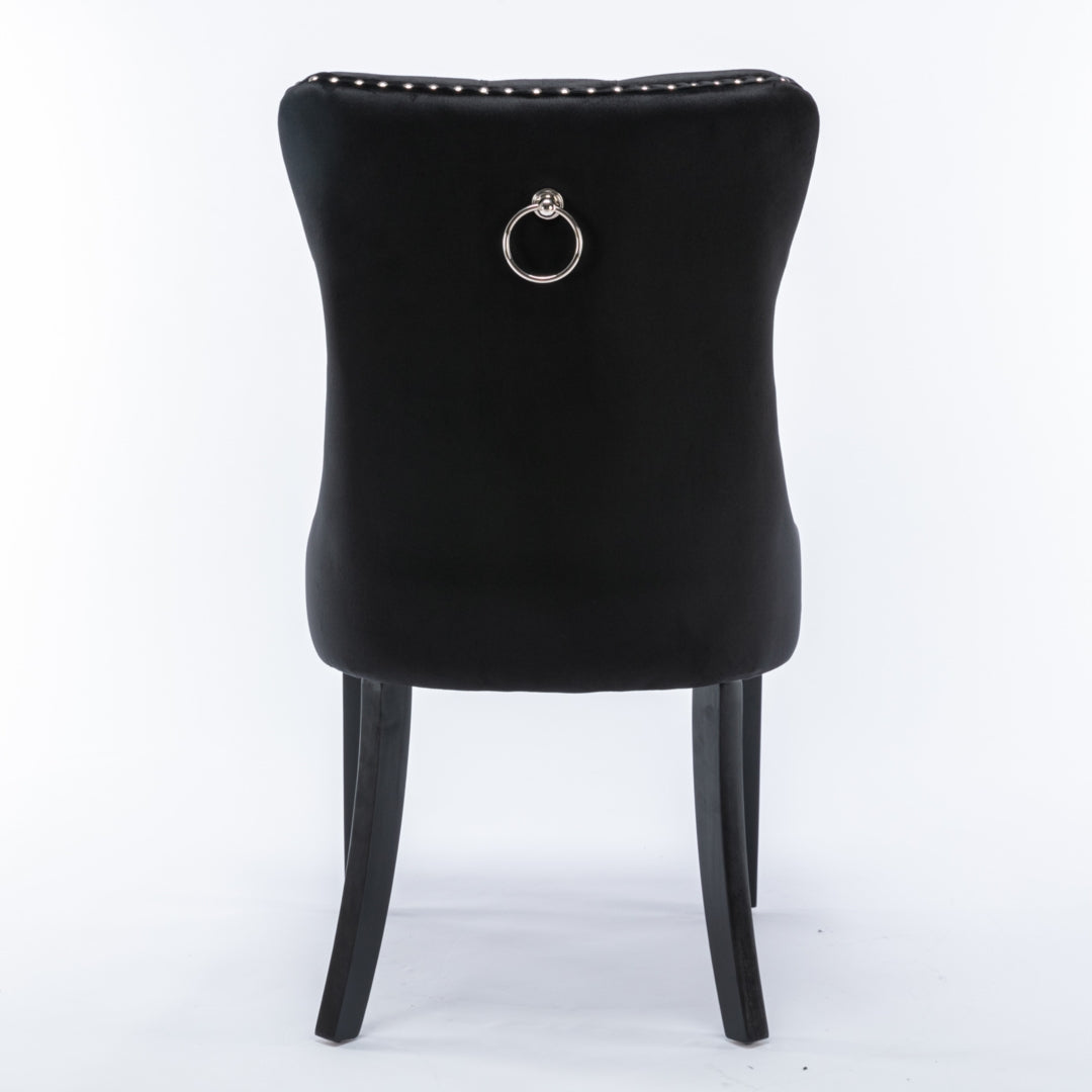 6x Velvet Dining Chairs Upholstered Tufted Kithcen Chair with Solid Wood Legs Stud Trim and Ring-Bla