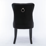 6x Velvet Dining Chairs Upholstered Tufted Kithcen Chair with Solid Wood Legs Stud Trim and Ring-Bla