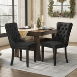 6x Velvet Dining Chairs Upholstered Tufted Kithcen Chair with Solid Wood Legs Stud Trim and Ring-Bla