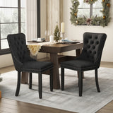 6x Velvet Dining Chairs Upholstered Tufted Kithcen Chair with Solid Wood Legs Stud Trim and Ring-Black - Extra Image