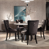 6x Velvet Dining Chairs Upholstered Tufted Kithcen Chair with Solid Wood Legs Stud Trim and Ring-Bla